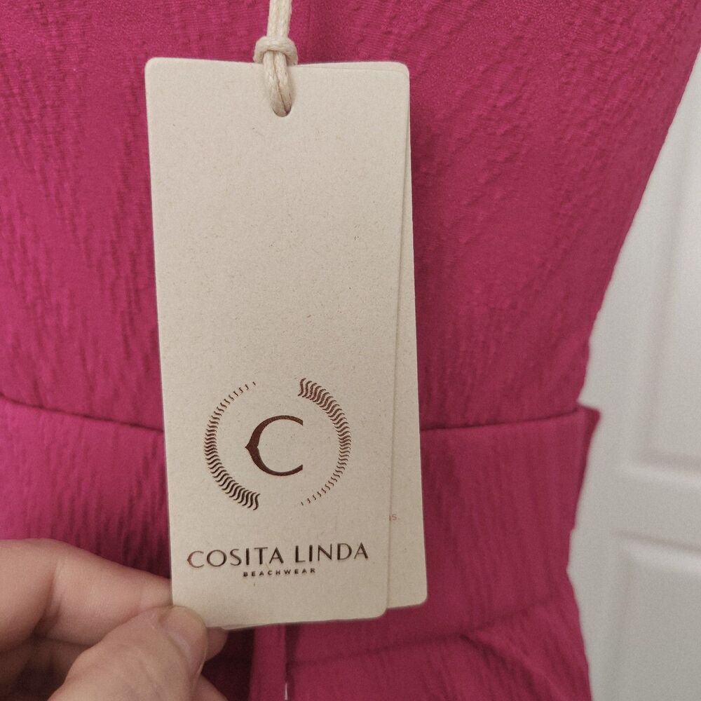 NWT Cosita Linda One Shoulder One Piece Swimsuit Belted Magenta Handmade XL - Picture 5 of 10